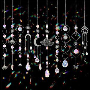 Sun Catchers, 10 Pcs Crystal Suncatcher Prism Hanging Kit with Chain Rainbow